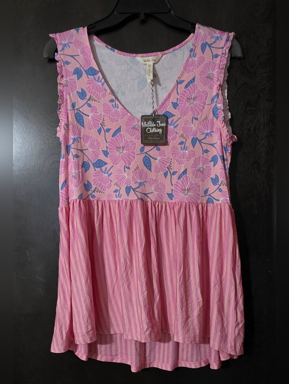 Matilda Jane "Off She Goes" Sleeveless Babydoll Tunic Hi-Lo Women's Size M